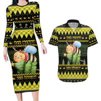 Bee Christmas Couples Matching Long Sleeve Bodycon Dress and Hawaiian Shirt Cute Bumblebee - Wonder Print Shop