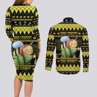 Bee Christmas Couples Matching Long Sleeve Bodycon Dress and Long Sleeve Button Shirt Cute Bumblebee - Wonder Print Shop