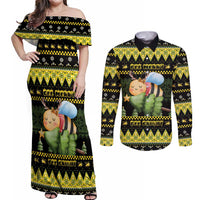 Bee Christmas Couples Matching Off Shoulder Maxi Dress and Long Sleeve Button Shirt Cute Bumblebee - Wonder Print Shop