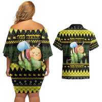 Bee Christmas Couples Matching Off Shoulder Short Dress and Hawaiian Shirt Cute Bumblebee - Wonder Print Shop