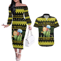 Bee Christmas Couples Matching Off The Shoulder Long Sleeve Dress and Hawaiian Shirt Cute Bumblebee - Wonder Print Shop