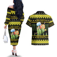 Bee Christmas Couples Matching Off The Shoulder Long Sleeve Dress and Hawaiian Shirt Cute Bumblebee - Wonder Print Shop