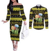Bee Christmas Couples Matching Off The Shoulder Long Sleeve Dress and Long Sleeve Button Shirt Cute Bumblebee - Wonder Print Shop