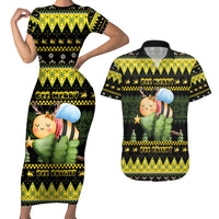 Bee Christmas Couples Matching Short Sleeve Bodycon Dress and Hawaiian Shirt Cute Bumblebee - Wonder Print Shop