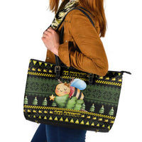 Bee Christmas Leather Tote Bag Cute Bumblebee - Wonder Print Shop