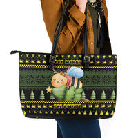 Bee Christmas Leather Tote Bag Cute Bumblebee - Wonder Print Shop