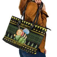 Bee Christmas Leather Tote Bag Cute Bumblebee - Wonder Print Shop