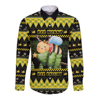 Bee Christmas Long Sleeve Button Shirt Cute Bumblebee - Wonder Print Shop