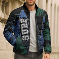 Custom Surfing Bomber Puffer Jacket Retro Waves Dot Halftone