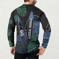 Custom Surfing Button Sweatshirt Retro Waves Dot Halftone