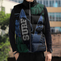 Custom Surfing Sleeveless Puffer Jacket Retro Waves Dot Halftone