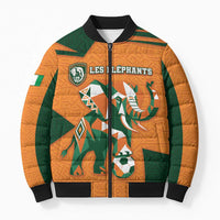 Custom Ivory Coast Football Bomber Puffer Jacket Elephant Geometric African Art Style