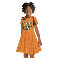 Custom Ivory Coast Football Kid Short Sleeve Dress Elephant Geometric African Art Style