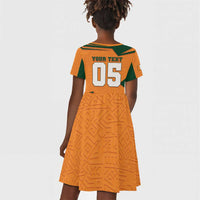 Custom Ivory Coast Football Kid Short Sleeve Dress Elephant Geometric African Art Style