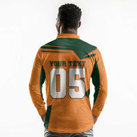 Custom Ivory Coast Football Long Sleeve Polo Shirt Elephant Geometric African Art Style