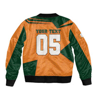Custom Ivory Coast Football Sleeve Zip Bomber Jacket Elephant Geometric African Art Style