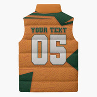 Custom Ivory Coast Football Sleeveless Puffer Jacket Elephant Geometric African Art Style
