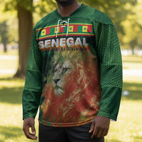 Custom Senegal Football Hockey Jersey Fiery Lion Halftone Mix Gradient Map Style