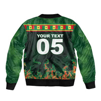 Custom Senegal Football Sleeve Zip Bomber Jacket Fiery Lion Halftone Mix Gradient Map Style