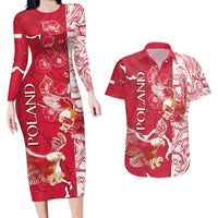 Personalized Poland Couples Matching Long Sleeve Bodycon Dress and Hawaiian Shirt Two White Eagles Fighting - Wonder Print Shop