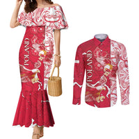 Personalized Poland Couples Matching Mermaid Dress and Long Sleeve Button Shirt Two White Eagles Fighting - Wonder Print Shop