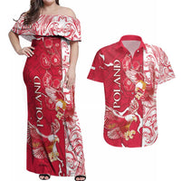 Personalized Poland Couples Matching Off Shoulder Maxi Dress and Hawaiian Shirt Two White Eagles Fighting - Wonder Print Shop