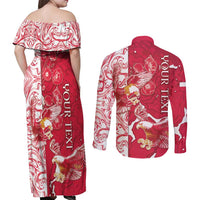 Personalized Poland Couples Matching Off Shoulder Maxi Dress and Long Sleeve Button Shirt Two White Eagles Fighting - Wonder Print Shop