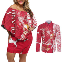 Personalized Poland Couples Matching Off Shoulder Short Dress and Long Sleeve Button Shirt Two White Eagles Fighting - Wonder Print Shop
