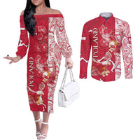 Personalized Poland Couples Matching Off The Shoulder Long Sleeve Dress and Long Sleeve Button Shirt Two White Eagles Fighting - Wonder Print Shop