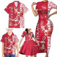 Personalized Poland Family Matching Short Sleeve Bodycon Dress and Hawaiian Shirt Two White Eagles Fighting - Wonder Print Shop
