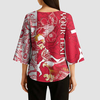 Personalized Poland Kimono Sleeve Blouse Two White Eagles Fighting - Wonder Print Shop