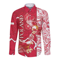 Personalized Poland Long Sleeve Button Shirt Two White Eagles Fighting - Wonder Print Shop