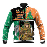 Ireland Christmas Baseball Jacket Wren Boy With Shamrock Xmas Tree - Wonder Print Shop
