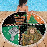 Ireland Christmas Beach Blanket Wren Boy With Shamrock Xmas Tree - Wonder Print Shop