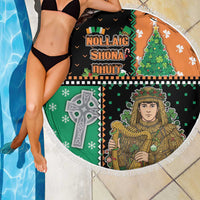 Ireland Christmas Beach Blanket Wren Boy With Shamrock Xmas Tree - Wonder Print Shop