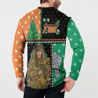 Ireland Christmas Button Sweatshirt Wren Boy With Shamrock Xmas Tree - Wonder Print Shop