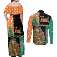 Ireland Christmas Couples Matching Off Shoulder Maxi Dress and Long Sleeve Button Shirt Wren Boy With Shamrock Xmas Tree - Wonder Print Shop