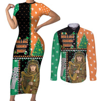 Ireland Christmas Couples Matching Short Sleeve Bodycon Dress and Long Sleeve Button Shirt Wren Boy With Shamrock Xmas Tree - Wonder Print Shop