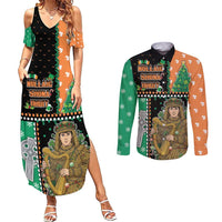 Ireland Christmas Couples Matching Summer Maxi Dress and Long Sleeve Button Shirt Wren Boy With Shamrock Xmas Tree - Wonder Print Shop