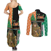 Ireland Christmas Couples Matching Summer Maxi Dress and Long Sleeve Button Shirt Wren Boy With Shamrock Xmas Tree - Wonder Print Shop