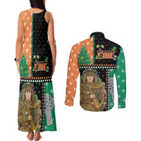 Ireland Christmas Couples Matching Tank Maxi Dress and Long Sleeve Button Shirt Wren Boy With Shamrock Xmas Tree - Wonder Print Shop