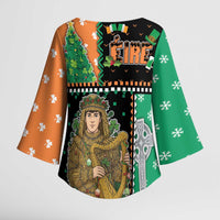 Ireland Christmas Kimono Sleeve Blouse Wren Boy With Shamrock Xmas Tree - Wonder Print Shop