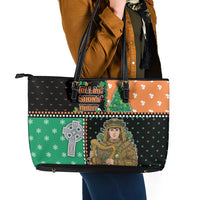 Ireland Christmas Leather Tote Bag Wren Boy With Shamrock Xmas Tree - Wonder Print Shop