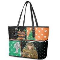 Ireland Christmas Leather Tote Bag Wren Boy With Shamrock Xmas Tree - Wonder Print Shop