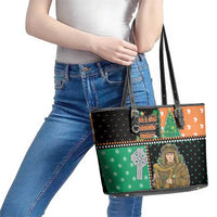 Ireland Christmas Leather Tote Bag Wren Boy With Shamrock Xmas Tree - Wonder Print Shop