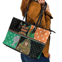 Ireland Christmas Leather Tote Bag Wren Boy With Shamrock Xmas Tree - Wonder Print Shop