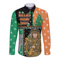 Ireland Christmas Long Sleeve Button Shirt Wren Boy With Shamrock Xmas Tree - Wonder Print Shop