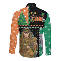 Ireland Christmas Long Sleeve Button Shirt Wren Boy With Shamrock Xmas Tree - Wonder Print Shop