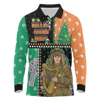 Ireland Christmas Long Sleeve Polo Shirt Wren Boy With Shamrock Xmas Tree - Wonder Print Shop