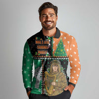 Ireland Christmas Long Sleeve Polo Shirt Wren Boy With Shamrock Xmas Tree - Wonder Print Shop